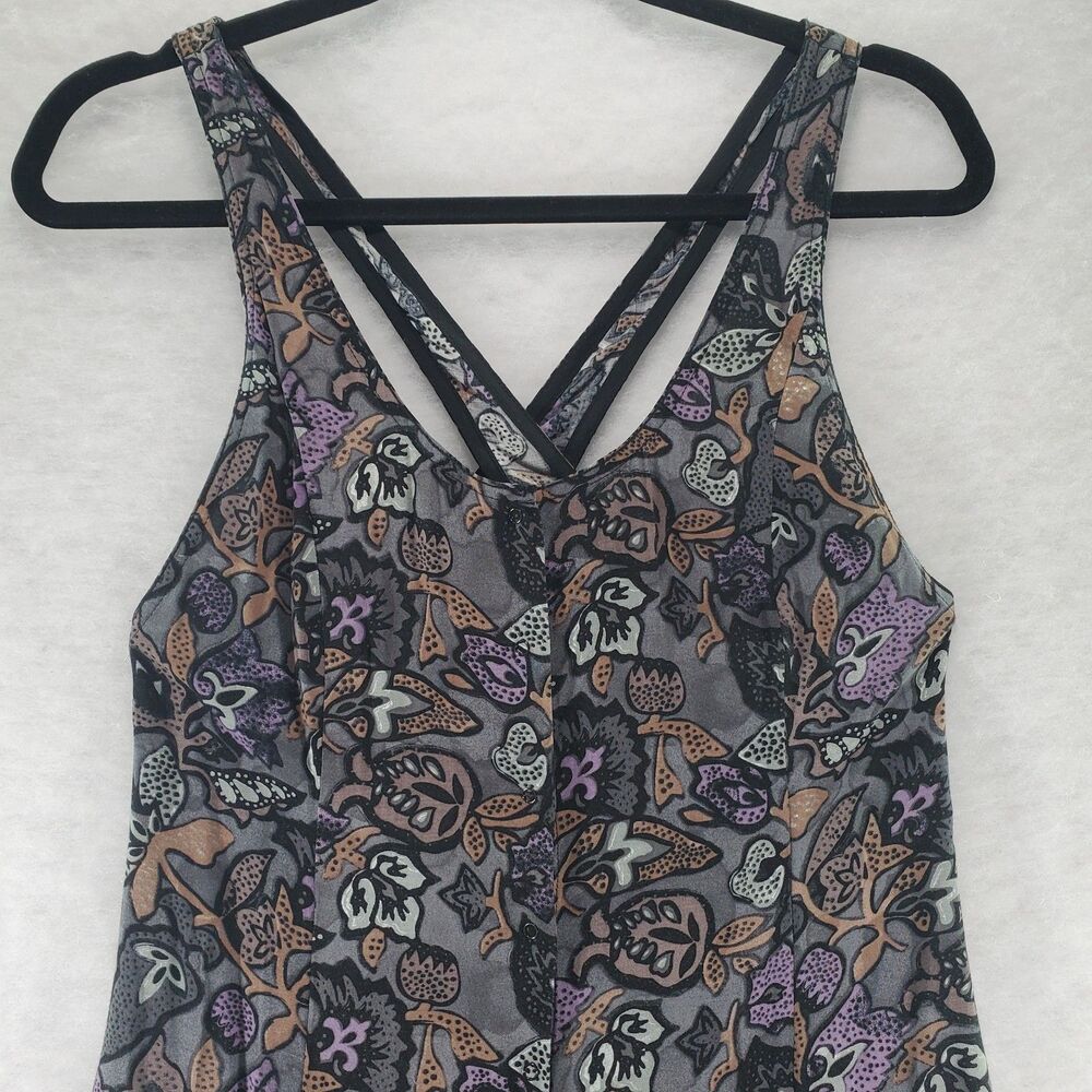 S Wilfred Aritzia Maxi Midi Dress Tank Sleeveless Rayon Floral Grey Black Purple - Picture 8 of 12